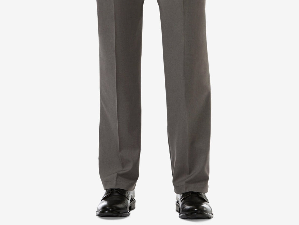 Haggar Men's Cool 18 Pro Classic Fit Expandable Waist Pleated Stretch Dress Pants Gray Size 42X29