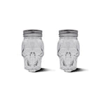Skull Mason Jar with Lid, 4-Piece Set (2 skull Mason Jars & 2 Lids) 16oz, Clear