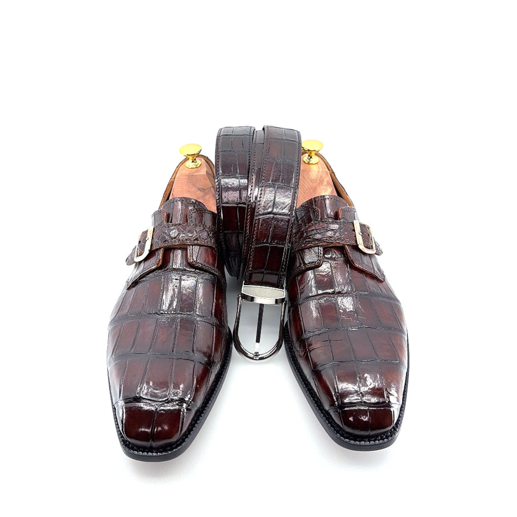 Maurice Raleigh Alligator Monkstrap Shoe - Brown