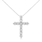 .925 Sterling Silver 1.0 Cttw Prong Set Round-Cut Diamond Cross 18" Pendant Necklace (I-J Color, I2-I3 Clarity)