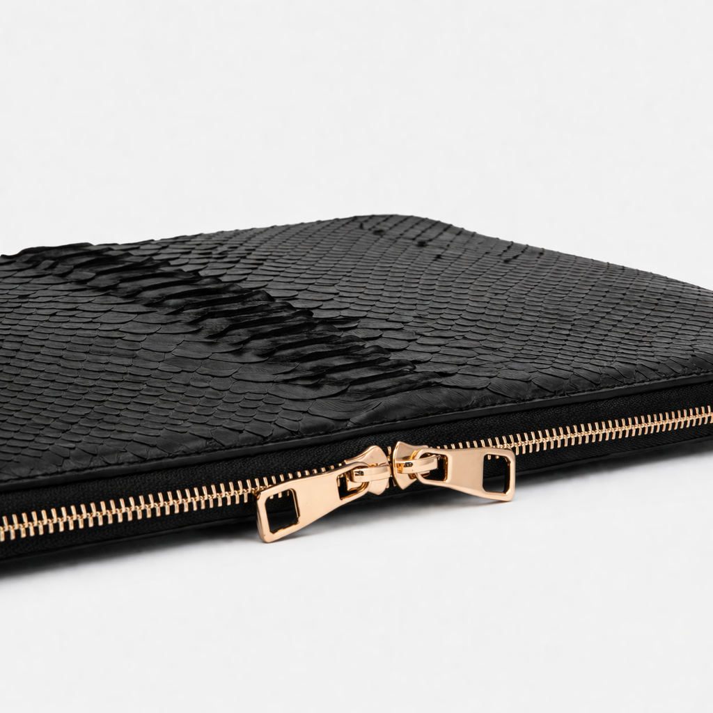 The Varese Black Hand-Painted Python Leather 14” Laptop Portfolio