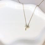 10K Yellow Gold 1/10 Cttw Round Diamond Palm Tree 18" Inch Pendant Necklace (H-I Color, I1-I2 Clarity)