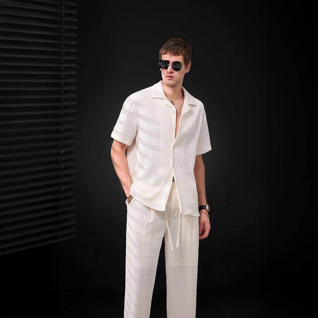 Loft Set – Textured Short Sleeve Shirt & Pant TAUPE