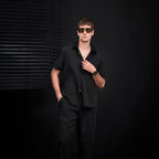 Barocco Flow Men's Textured Shirt & Pants Set - Black