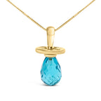 14K Yellow Gold and Blue Quartz Pacifier Pendant Necklace - 18" Inches