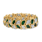 18K Yellow Gold 3 1/4 Cttw Diamond and Green Enamel Gold Textured Bracelet (G-H Color, VS1-VS2 Clarity) - 7" Inches