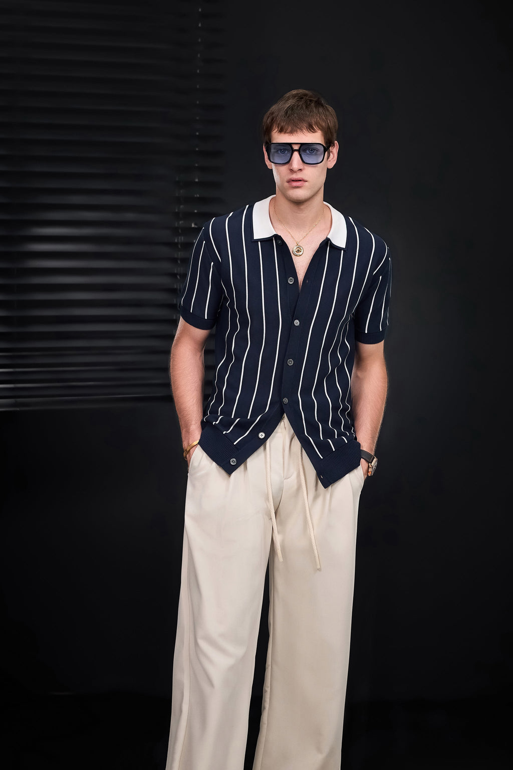 ModStripe Knit Shirt NAVY/WHITE