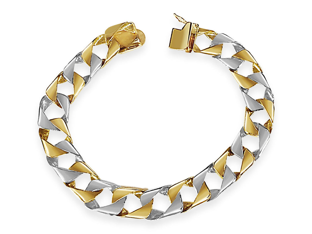 Curb Solid White/Yellow/Rose Gold Handmade Bracelet , 11mm, 6.5-10 Inch