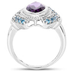 3.06 Carat Genuine Amethyst and London Blue Topaz .925 Sterling Silver Ring
