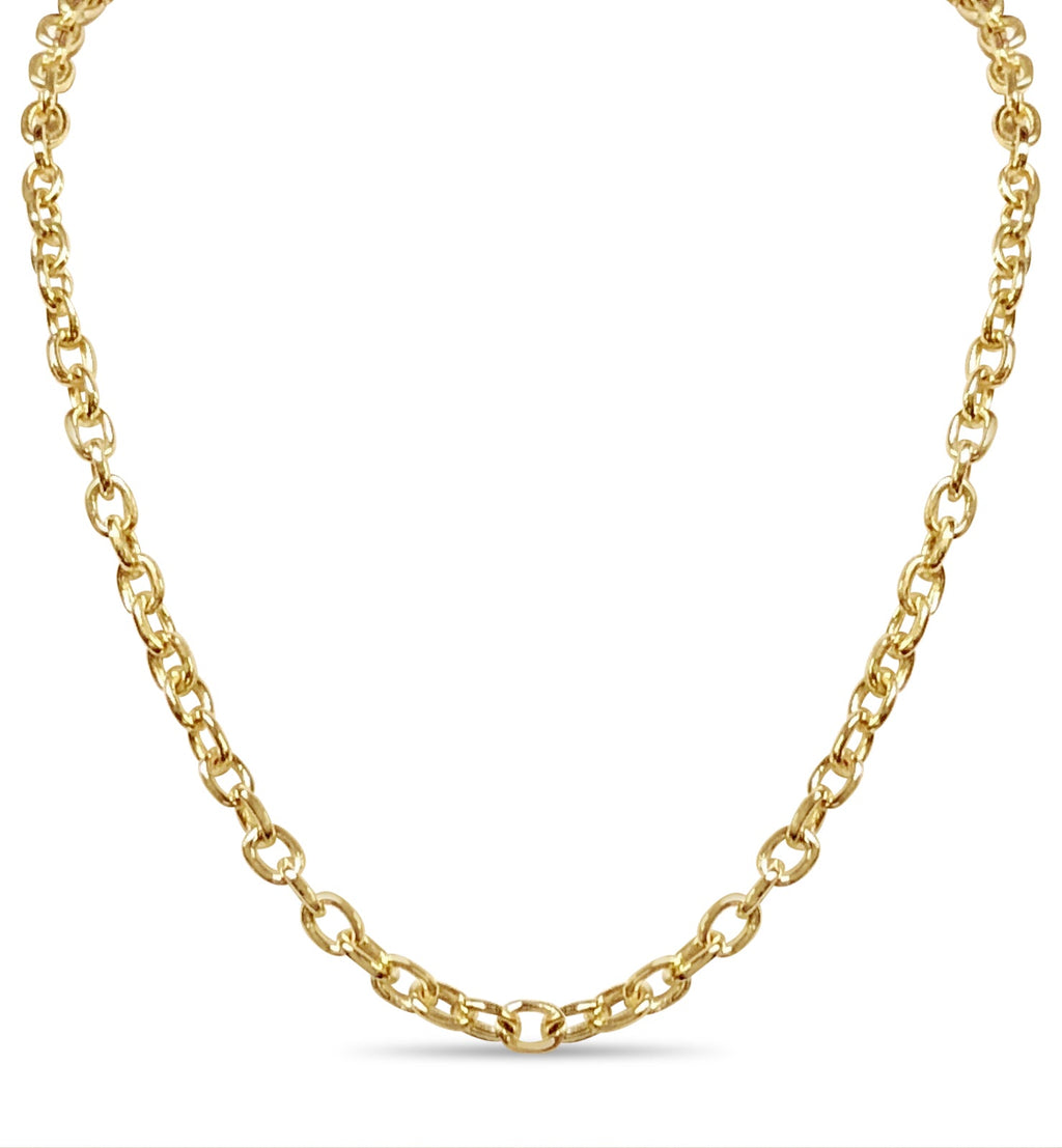 Fancy Rolo Solid White/Yellow/Rose Gold Handmade Necklace , 6mm, 16-30 Inch