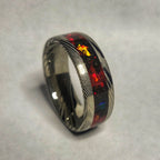 Damascus Steel Band // Crimson Red Opal, Meteorite Dust // 8mm Width