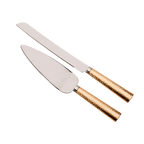 Gold Hammered Handle Cake Knife & Server Set