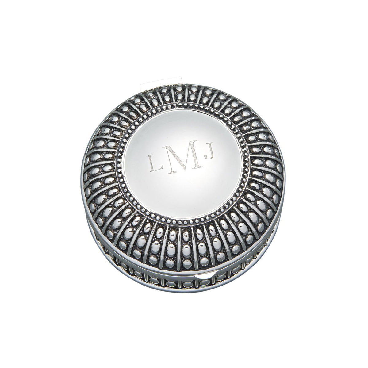 Silverplated Round Antique-Style Box with Beaded Detail, 4.5"