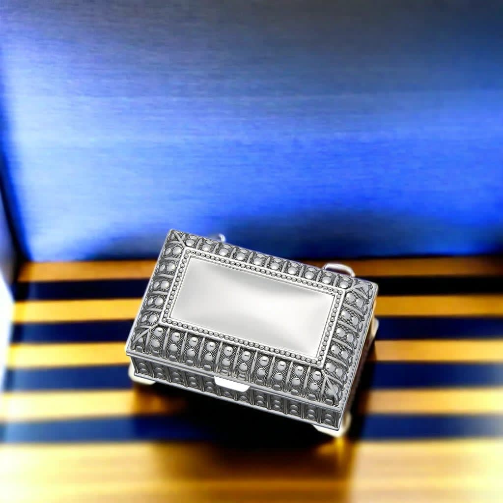 Silverplated Rectangular Box with Beaded Antique Design, 2.25"