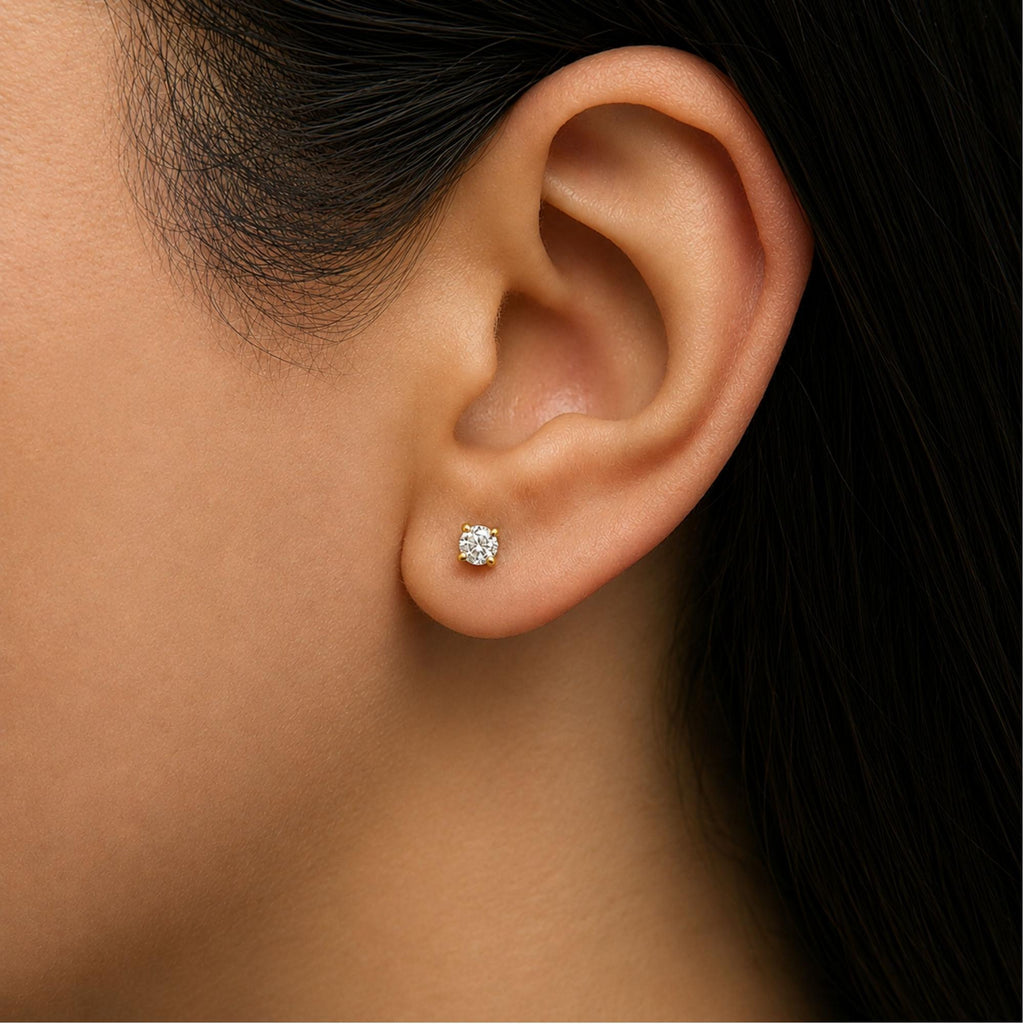 14K Gold Round Lab Grown Diamond Solitaire Stud Earrings with Push Backs
