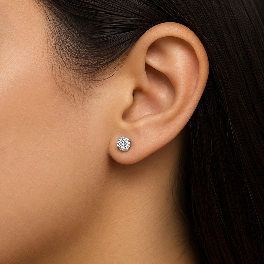 14K Gold Round Lab Grown Diamond Solitaire Stud Earrings with Push Backs