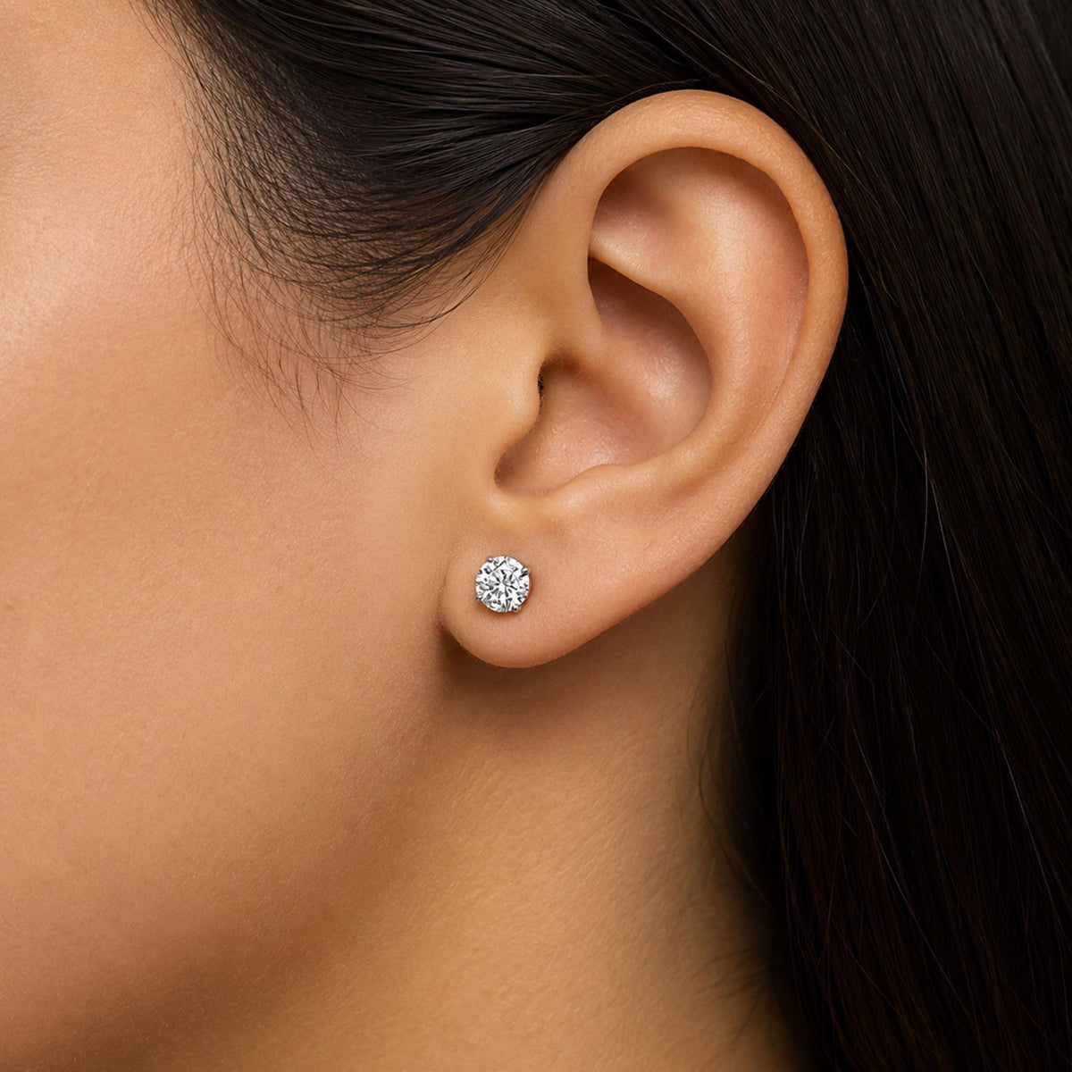 14K Gold Round Lab Grown Diamond Solitaire Stud Earrings with Push Backs