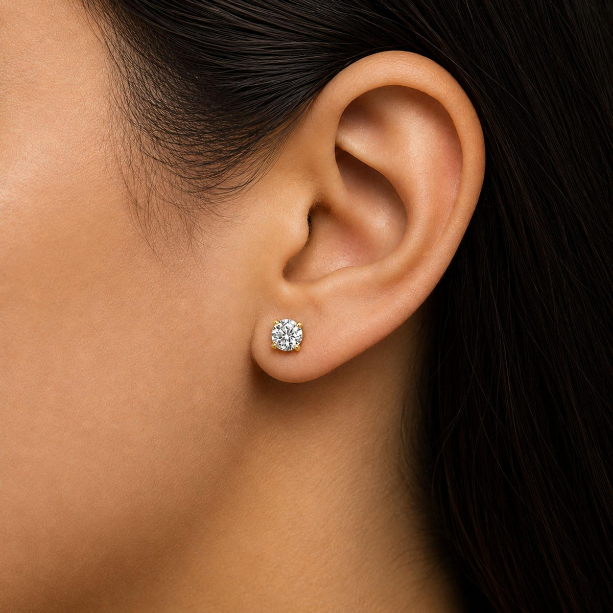 14K Gold Round Lab Grown Diamond Solitaire Stud Earrings with Push Backs