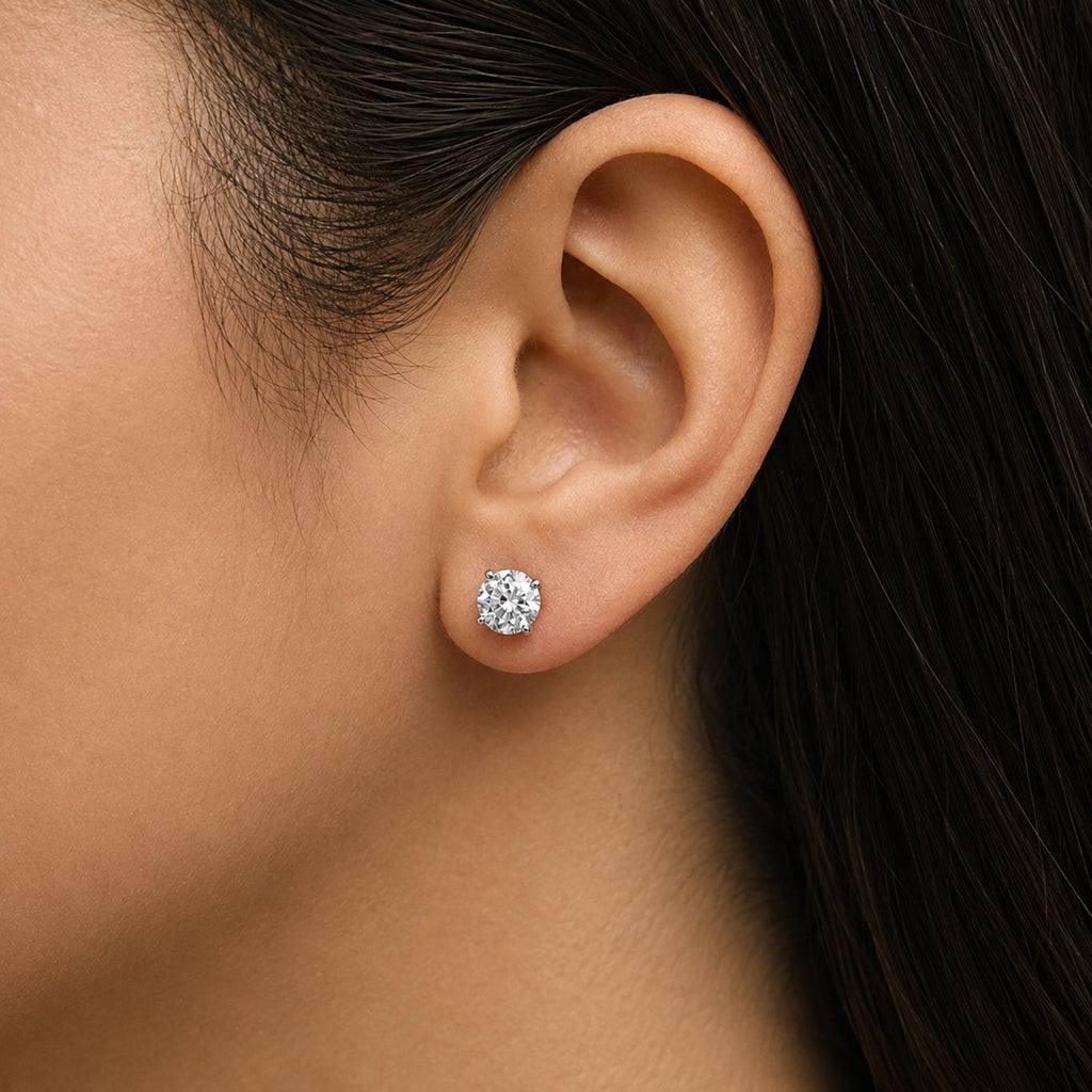 14K Gold Round Lab Grown Diamond Solitaire Stud Earrings with Push Backs