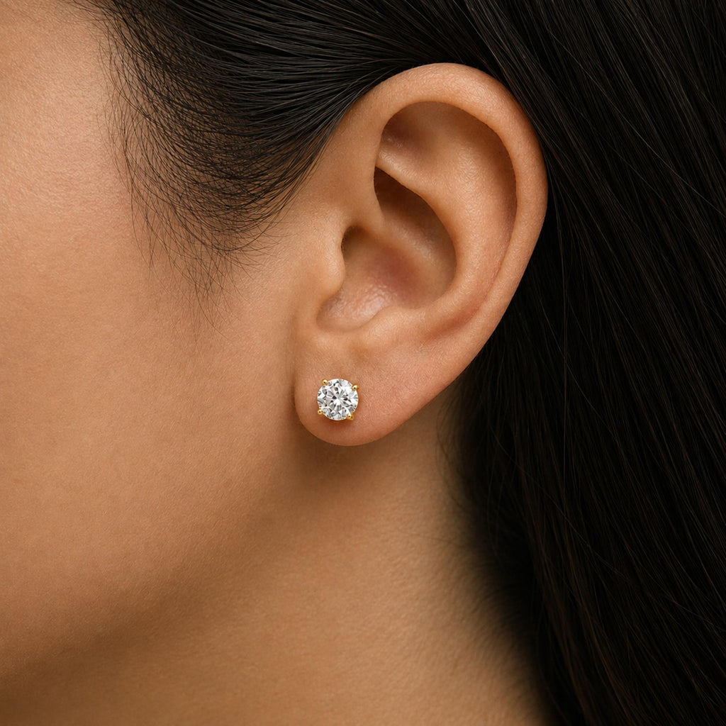 14K Gold Round Lab Grown Diamond Solitaire Stud Earrings with Push Backs