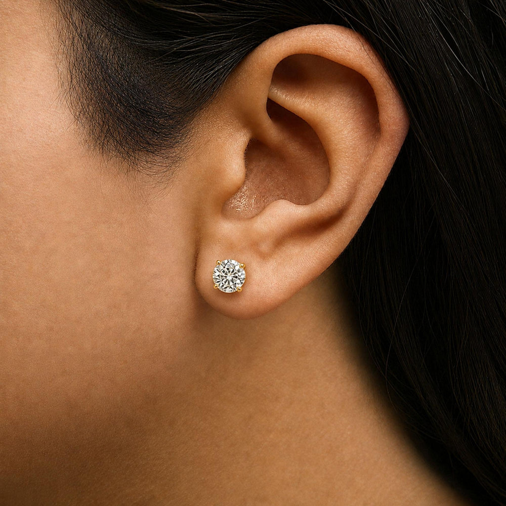 14K Gold Round Lab Grown Diamond Solitaire Stud Earrings with Push Backs