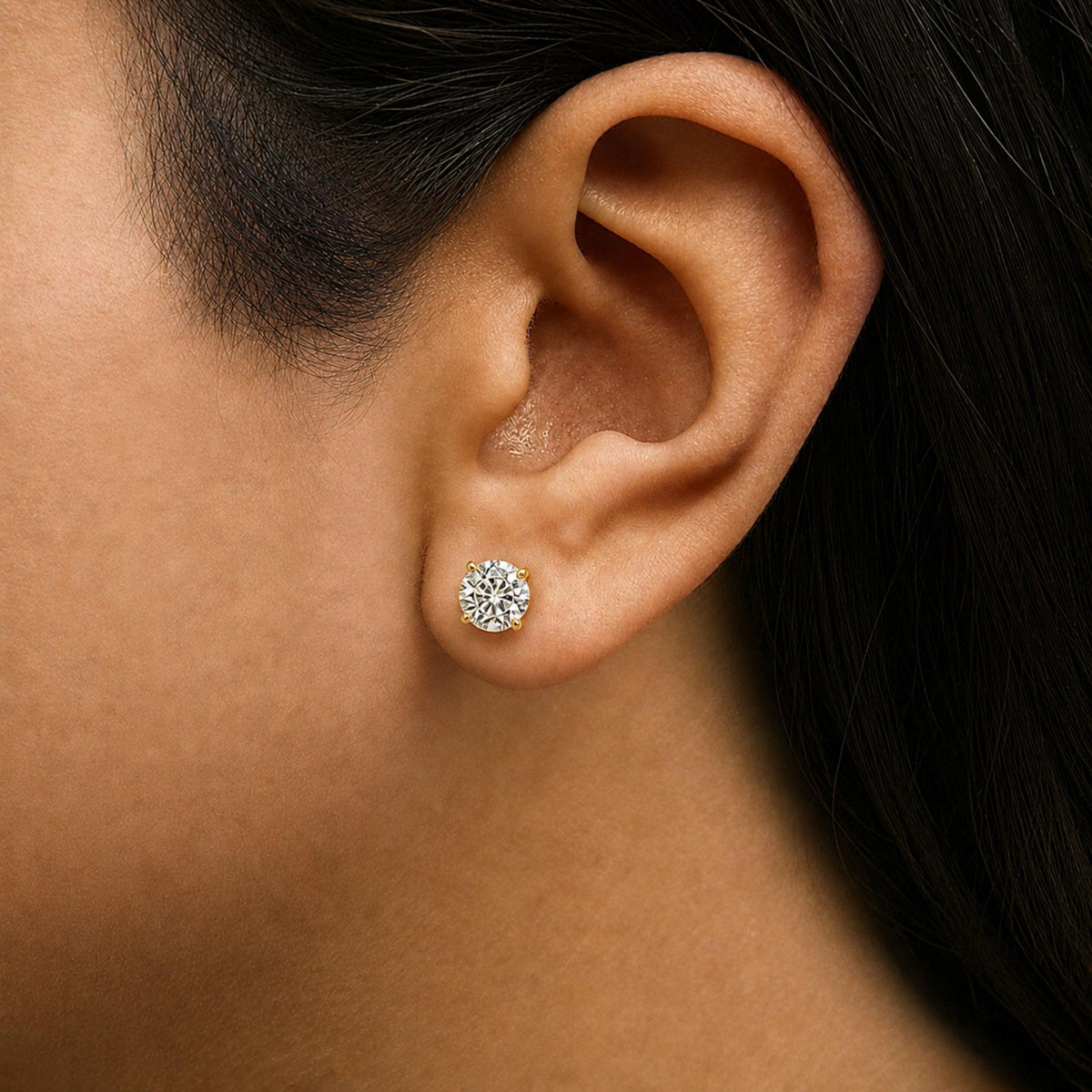 14K Gold Round Lab Grown Diamond Solitaire Stud Earrings with Push Backs