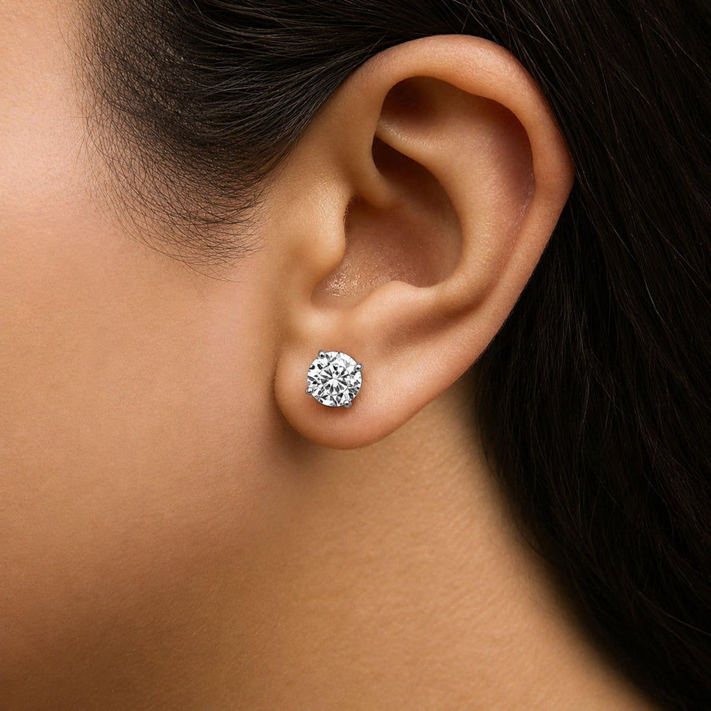 14K Gold Round Lab Grown Diamond Solitaire Stud Earrings with Push Backs