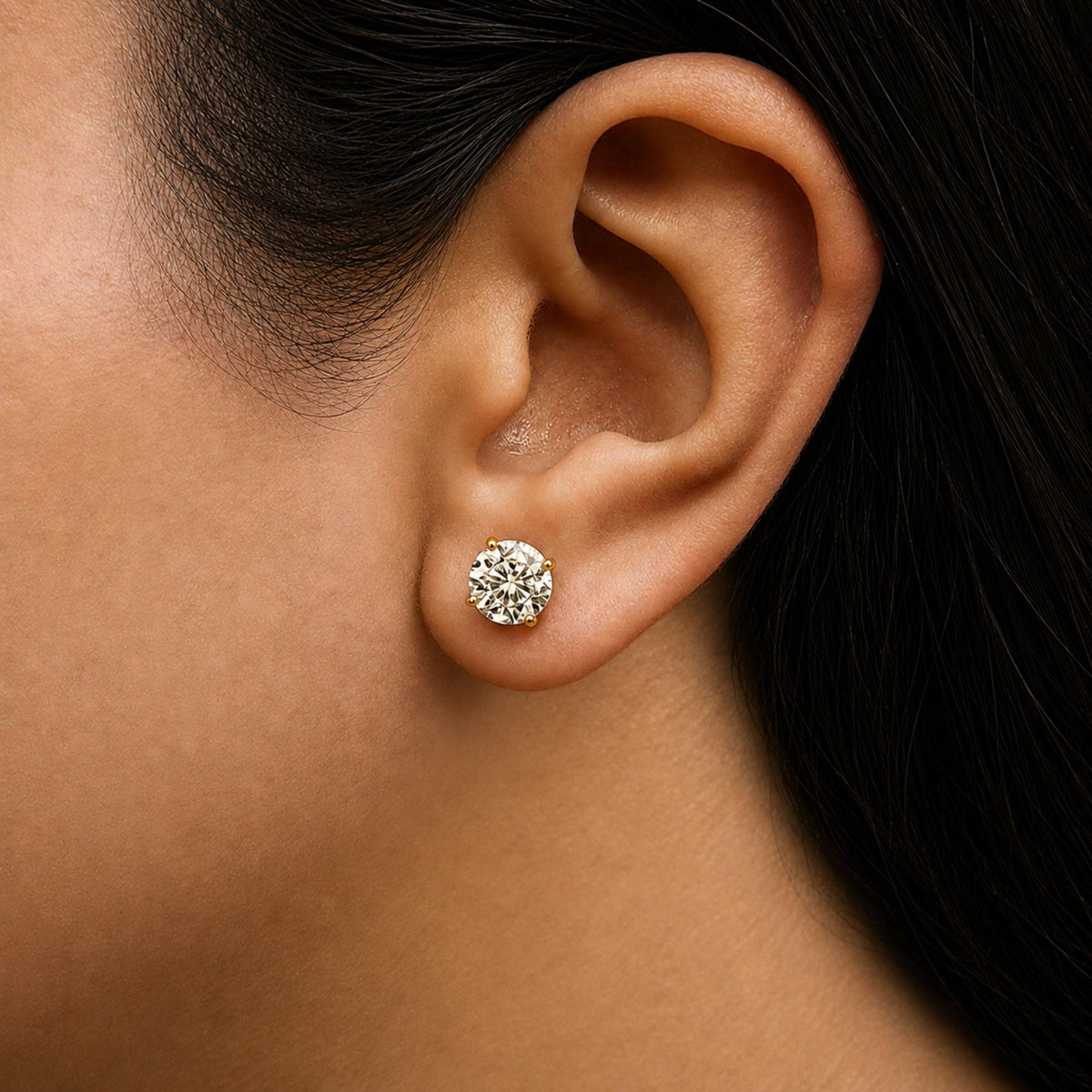 14K Gold Round Lab Grown Diamond Solitaire Stud Earrings with Push Backs
