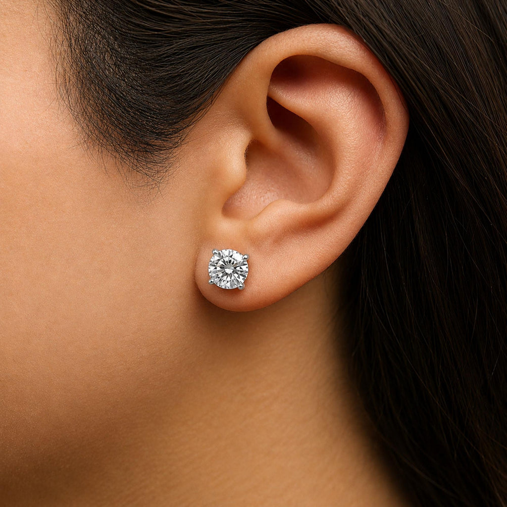 14K Gold Round Lab Grown Diamond Solitaire Stud Earrings with Push Backs