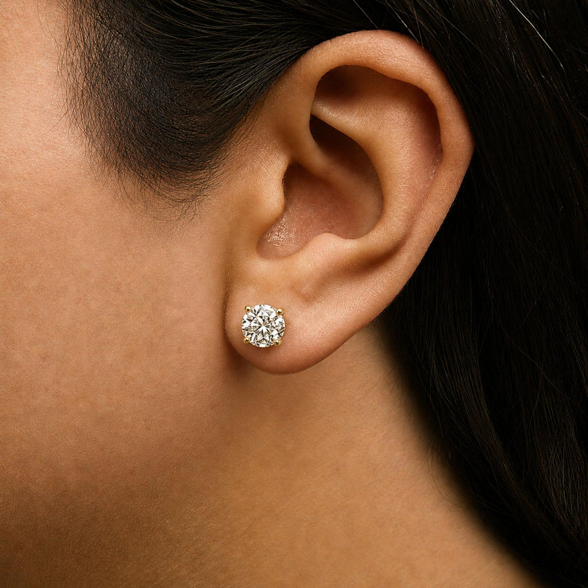 14K Gold Round Lab Grown Diamond Solitaire Stud Earrings with Push Backs