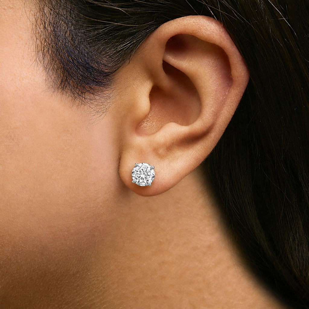 14K Gold Round Lab Grown Diamond Solitaire Stud Earrings with Push Backs