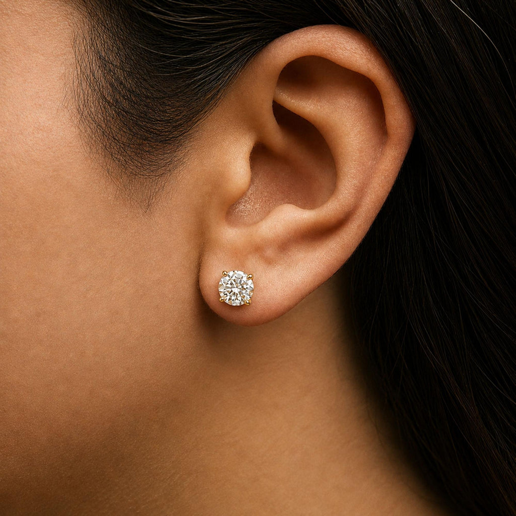 14K Gold Round Lab Grown Diamond Solitaire Stud Earrings with Push Backs