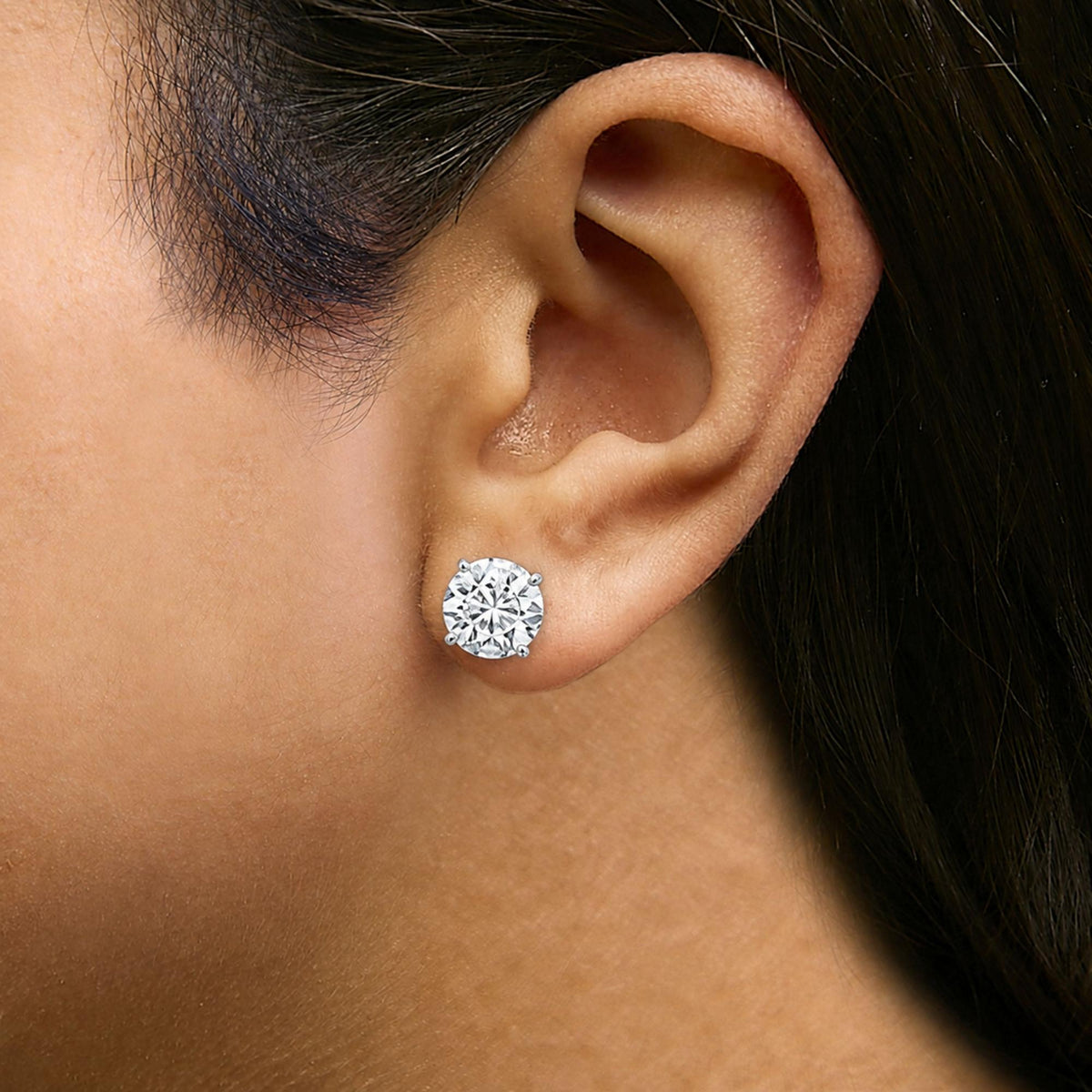 14K Gold Round Lab Grown Diamond Solitaire Stud Earrings with Push Backs