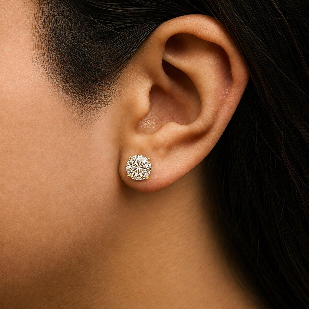 14K Gold Round Lab Grown Diamond Solitaire Stud Earrings with Push Backs
