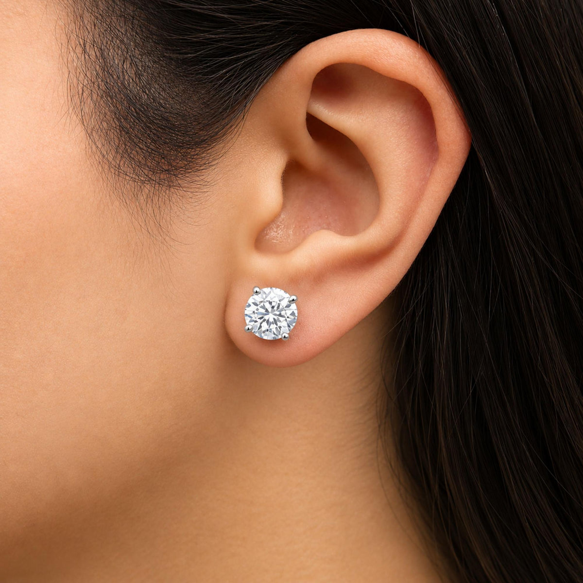 14K Gold Round Lab Grown Diamond Solitaire Stud Earrings with Push Backs