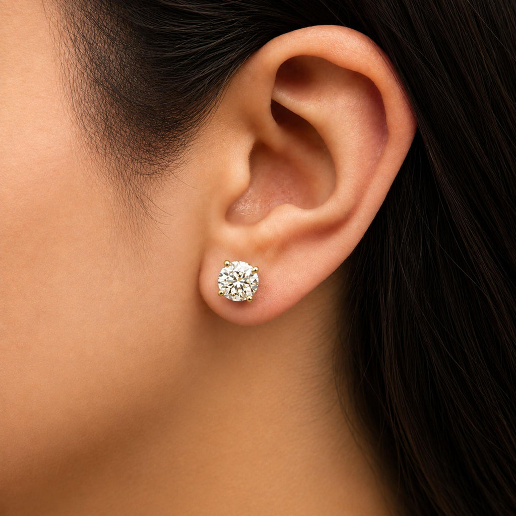 14K Gold Round Lab Grown Diamond Solitaire Stud Earrings with Push Backs