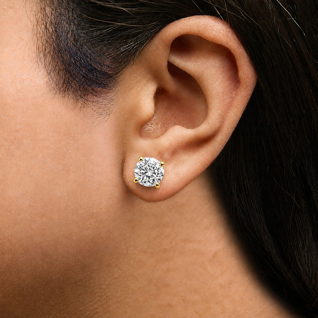 14K Gold Round Lab Grown Diamond Solitaire Stud Earrings with Push Backs