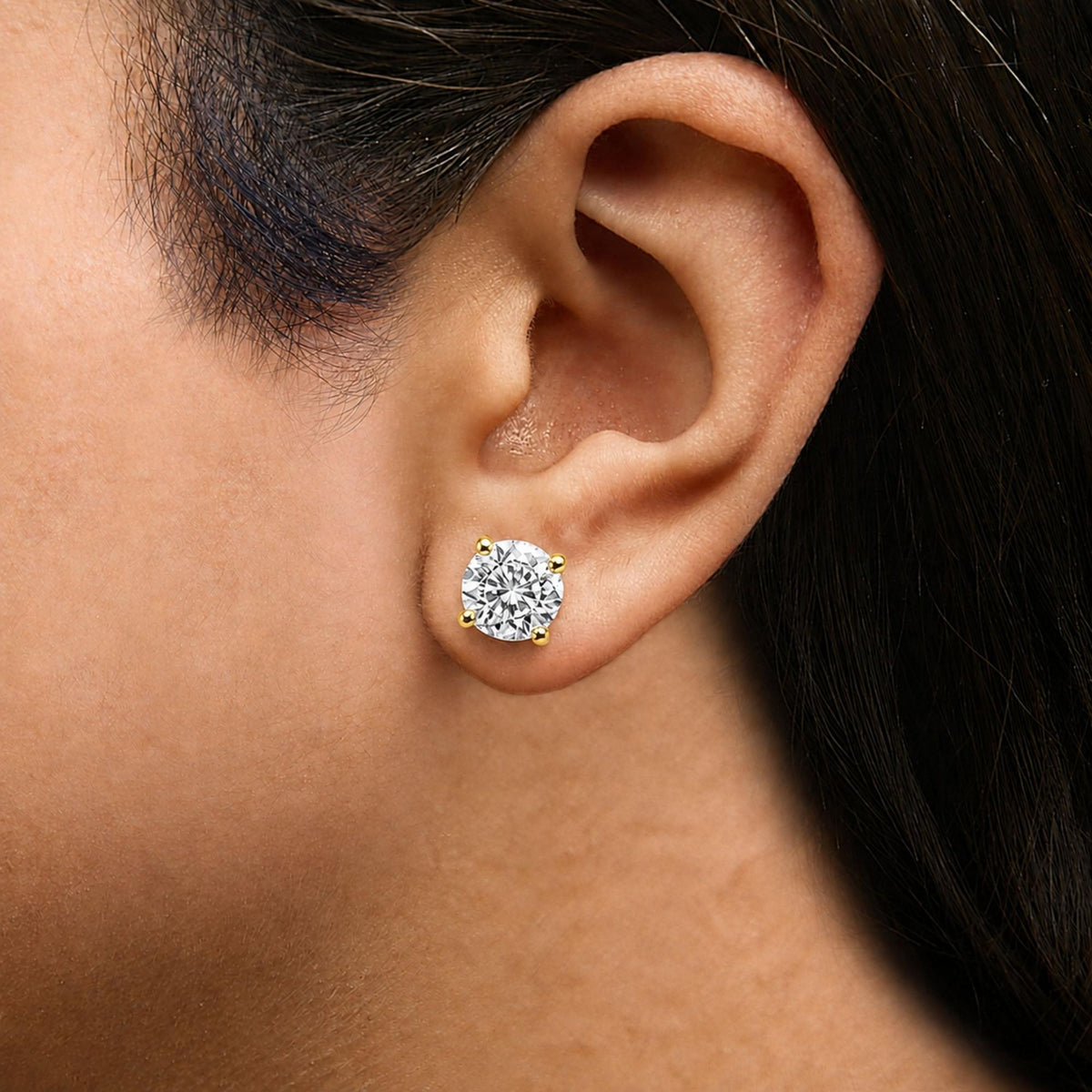 14K Gold Round Lab Grown Diamond Solitaire Stud Earrings with Push Backs