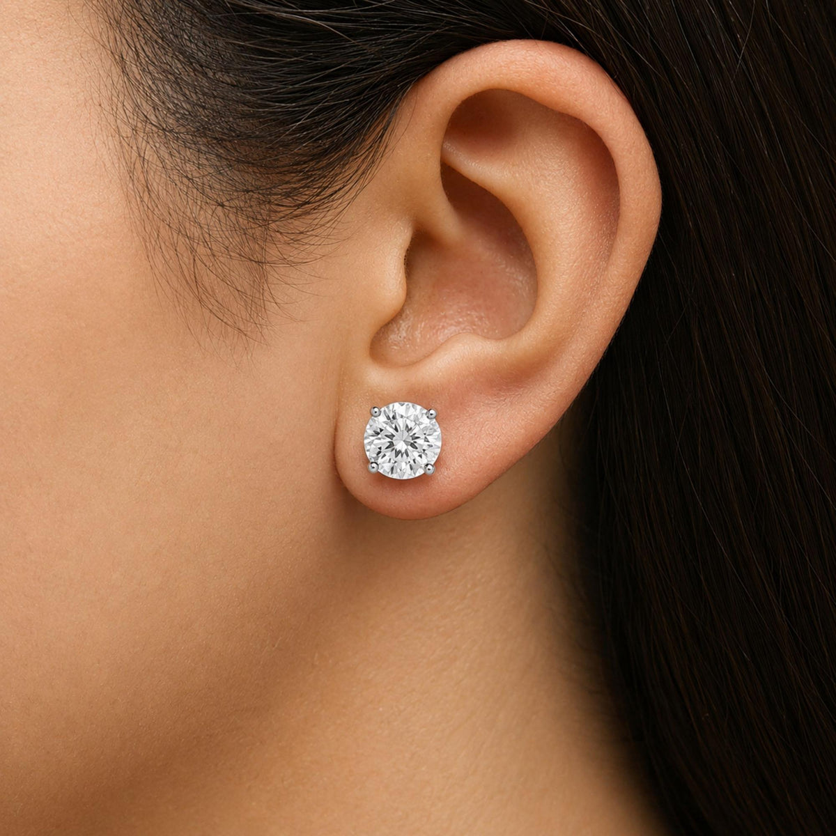 14K Gold Round Lab Grown Diamond Solitaire Stud Earrings with Push Backs