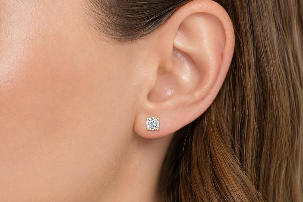IGI Certified 14K Gold Lab Grown Diamond Solitaire Stud Earrings