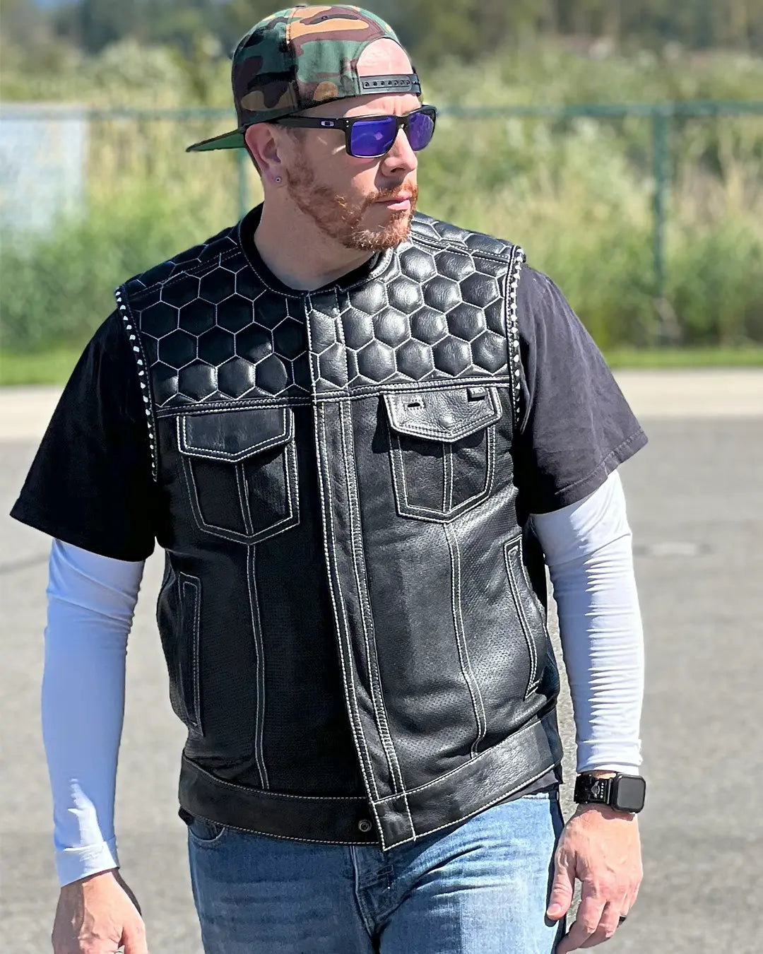 Hornet Perforated Men's Club Style Leather Vest