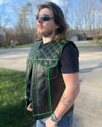 Finish Line - Green Checker - Men's Motorcycle Leather Vest