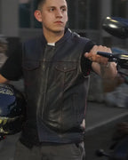 Born Free Men's Motorcycle Leather Vest - Black Stitch
