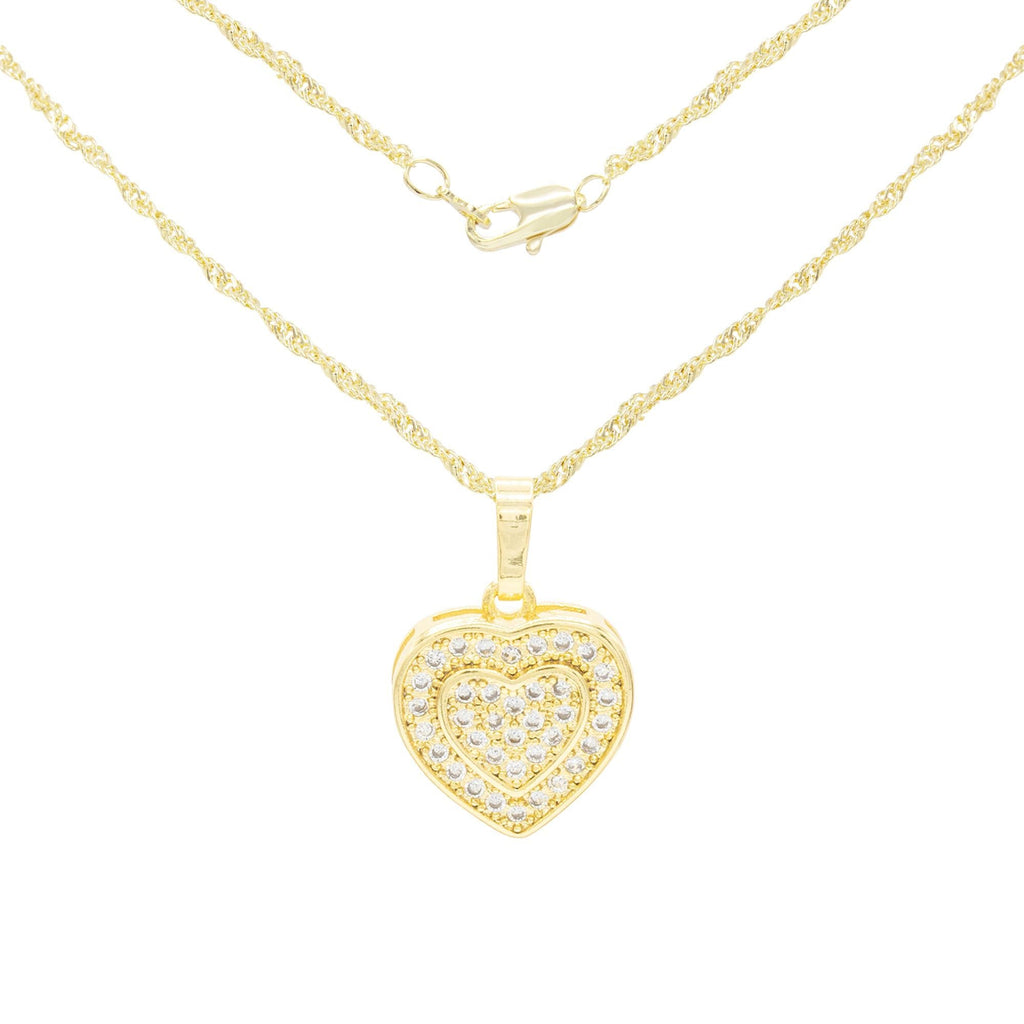 Cubic Zirconia 14K Gold Filled Two-Ply Heart Pendant Necklace Set