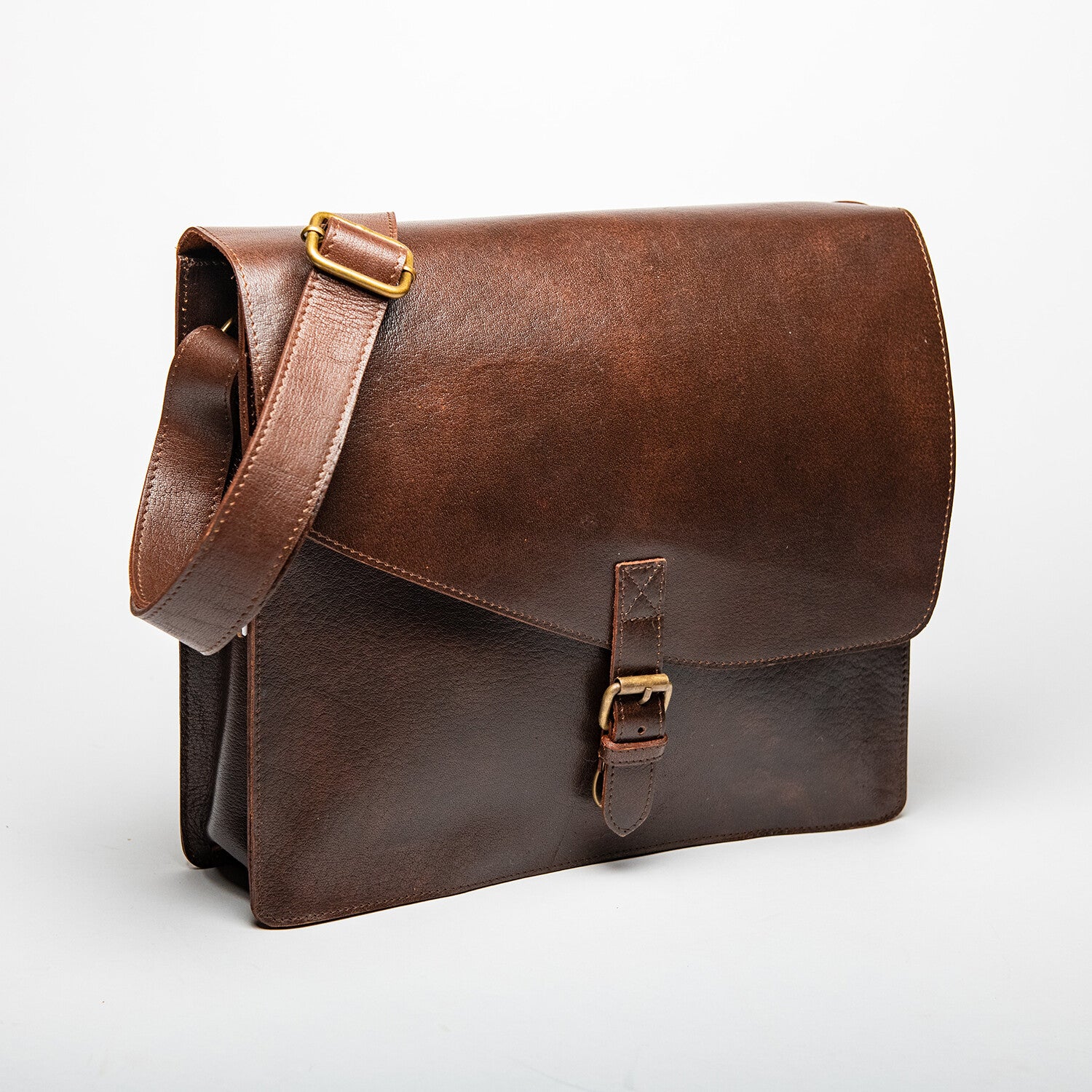Leather Messenger Laptop Bag 14" // Antique Brown