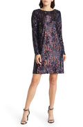 Chelsea28 Sequin Long Sleeve Minidress in Navy Multi  Size Medium