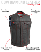 Born Free Men's Leather Motorcycle Leather Vest - Red Stitch