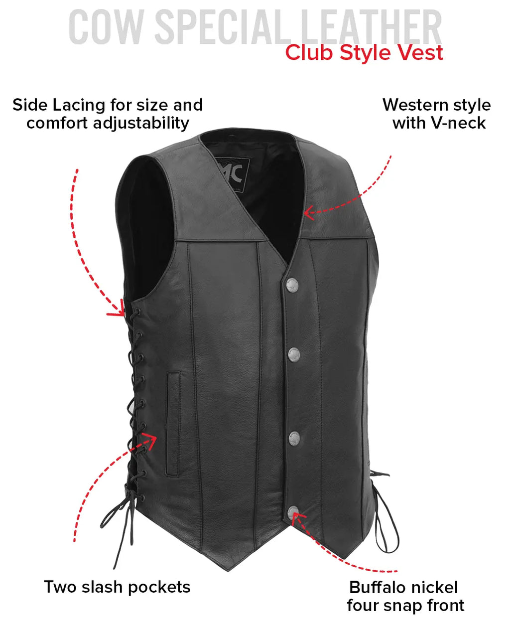 Gun Slinger Men's Motorcycle Western Style Leather Vest