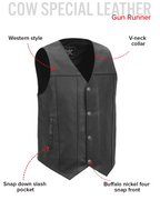 Gun Runner Men's Motorcycle Western Style Leather Vest