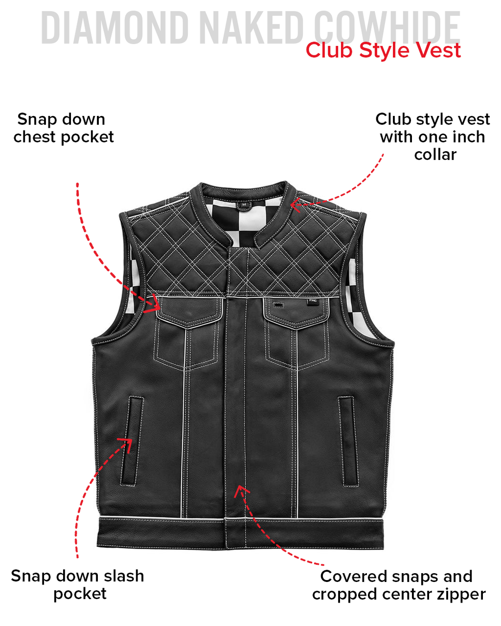 Finish Line - White Checker - Men's Motorcycle Leather Vest